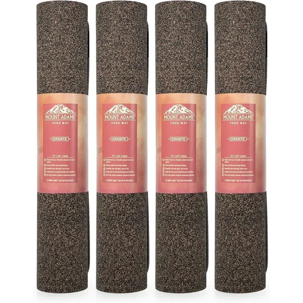 Mount Adams Granite 5mm Yoga Mats 4 Pack (72in x 24in x 1/5in) Natural Rubber & Cork