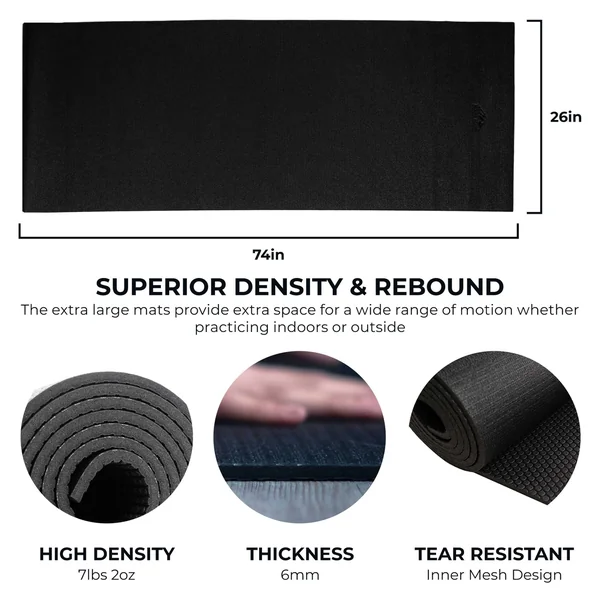 Mount Adams Pro Fit XL 6mm Yoga Mat (74in x 26in x 1/4in) Dense, Supportive, & Built to Last
