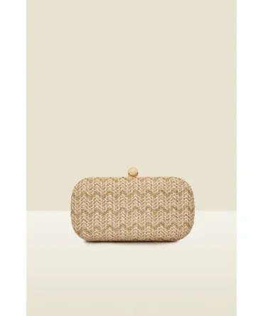 Natural Chevron Clutch Bag With Metallic Detail