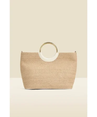 Natural Hoop Handle Raffia Tote Bag