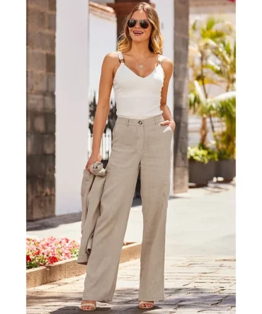 Natural Linen Wide Leg Trousers