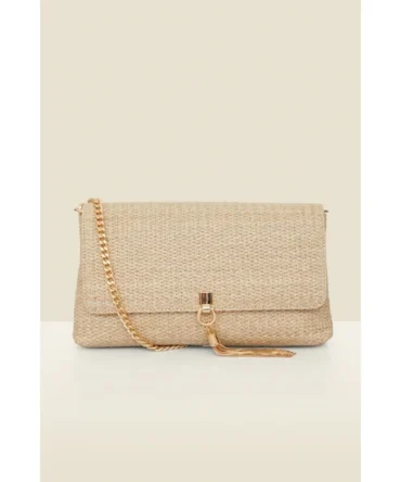 Natural Raffia Clutch With Tassel Detail