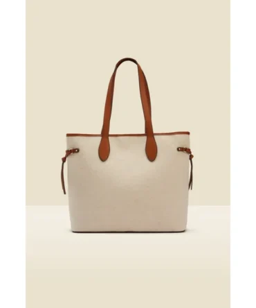 Natural Tote Bag With Contrast Tan Trim