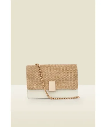 Natural & White Raffia Cross Body Bag