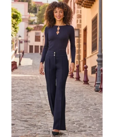 Navy Blue Contour Waist Kick Flare Trousers