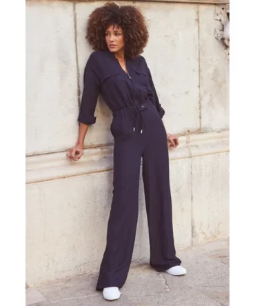 Navy Blue Drawstring Waist Jumpsuit