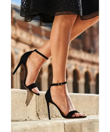 Nia Black Suede Barely There High Heel Sandal (10.5cm Heel)