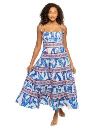 Off-White Blue Foliage Midi Dress