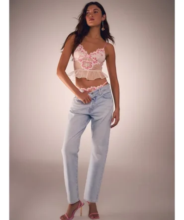 Peony Embroidery Flounce Bra Top