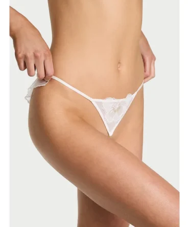 Peony Embroidery Pearl Strand V-String Panty