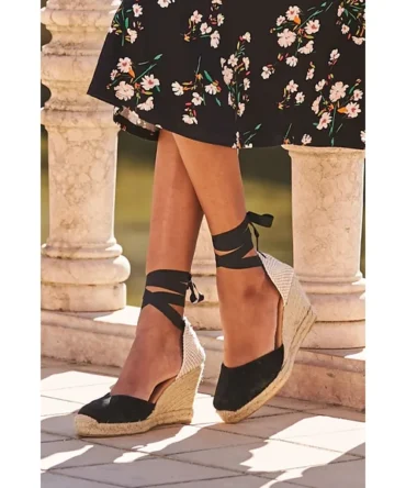 Perla Black Suede Valenciana Wedge Espadrille