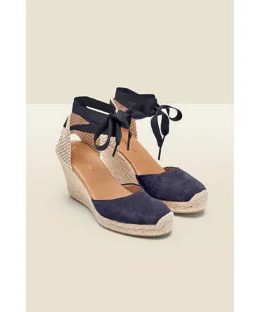 Perla Navy Blue Suede Valenciana Wedge Espadrille