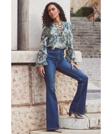 Petite Green Paisley Floral Print Lace Up Blouse