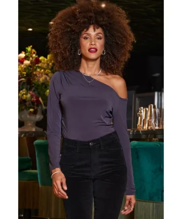 Pewter Asymmetrical One Shoulder Top