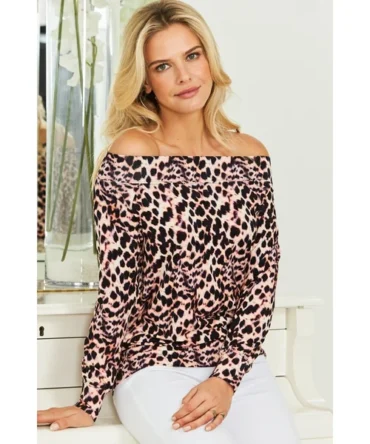 Pink & Black Animal Print Premium Jersey Bardot Top