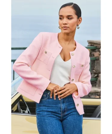 Pink Boucle Jacket With Gold Buttons