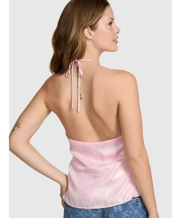 PINK x LoveShackFancy Satin Ruﬄe Halter Top