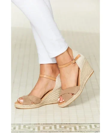 Piper Tan Suede Ankle Strap Mid Wedge Espadrille