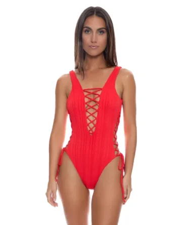 Plunge Textured One Piece Swimsuit