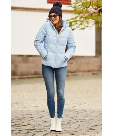 Powder Blue Premium Padded Jacket With Silver Zip Pockets