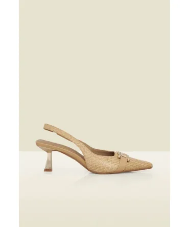Raffia Slingback Court Shoe With Gold Detail