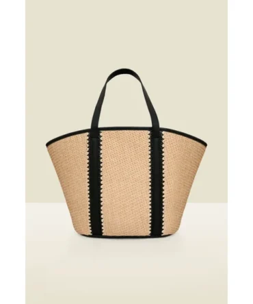 Raffia Tote Bag With Contrast Straps