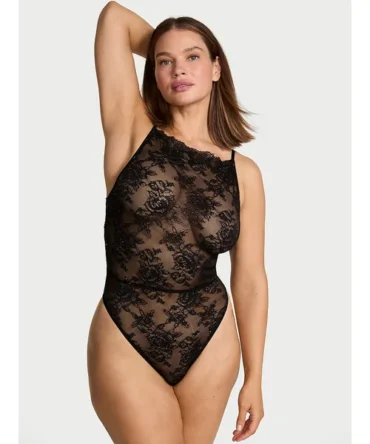 Rose Lace Shimmer High-Neck Teddy