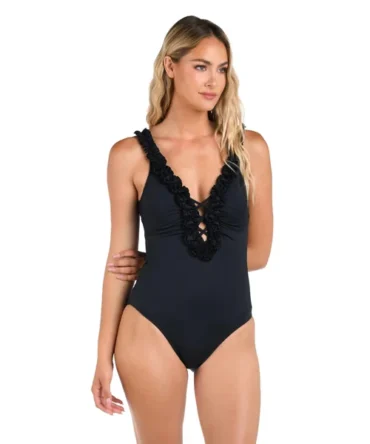 Ruffled Plunge One Piece Swimsuit