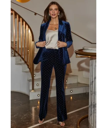 Sapphire Blue Velvet Sparkling Diamante Blazer