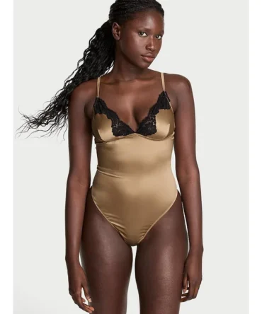 Satin Lace-Trim Bodysuit