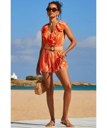 Seville Orange Print Wrap Playsuit