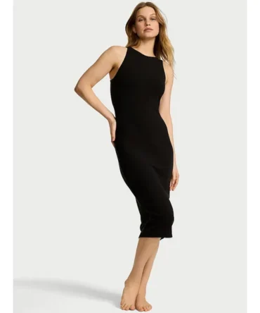 Shapewear by Victoria Smoothing Rib High-Neck Midi Dress
