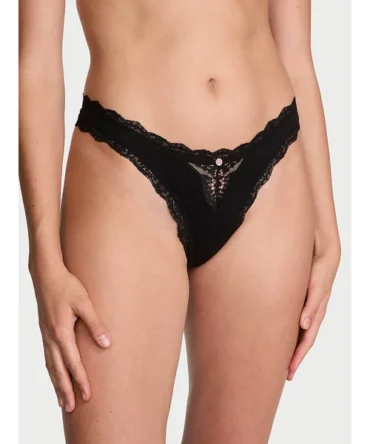 Sheer Ribbon Slot Crotchless String Thong Panty