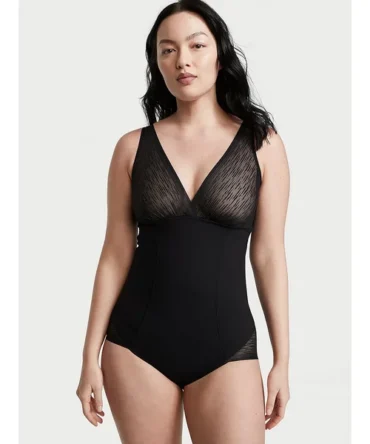 Sheer Stripe Detail Sculpting Bodysuit