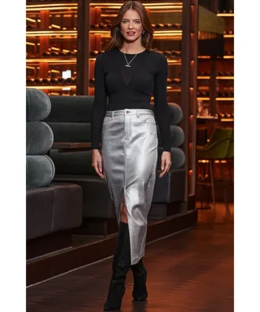 Silver Metallic Midaxi Skirt