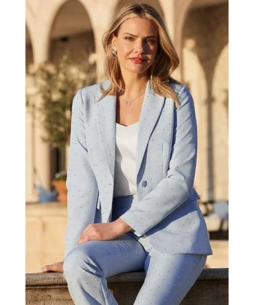 Sky Blue Sparkling Embellished Detail Blazer