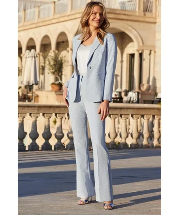 Sky Blue Sparkling Embellished Flared Trousers