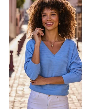 Sky Blue Textured Jacquard Jumper