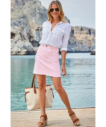 Soft Pink A-Line Denim Skirt