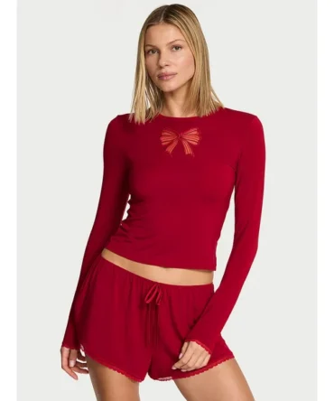 SoSoft™ Modal Bow Long-Sleeve Tee & Short Set