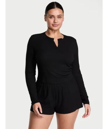 SoSoft™ Modal Wide-Rib Long-Sleeve Henley & Shorts Set
