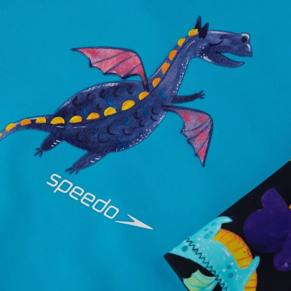 Speedo Boys Long Sleeve Printed Rash Top - Black/Blue