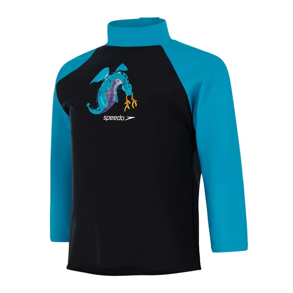 Speedo Boys Long Sleeve Printed Rash Top - Black/Blue