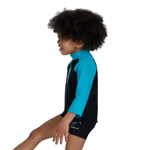 Speedo Boys Long Sleeve Printed Rash Top - Black/Blue