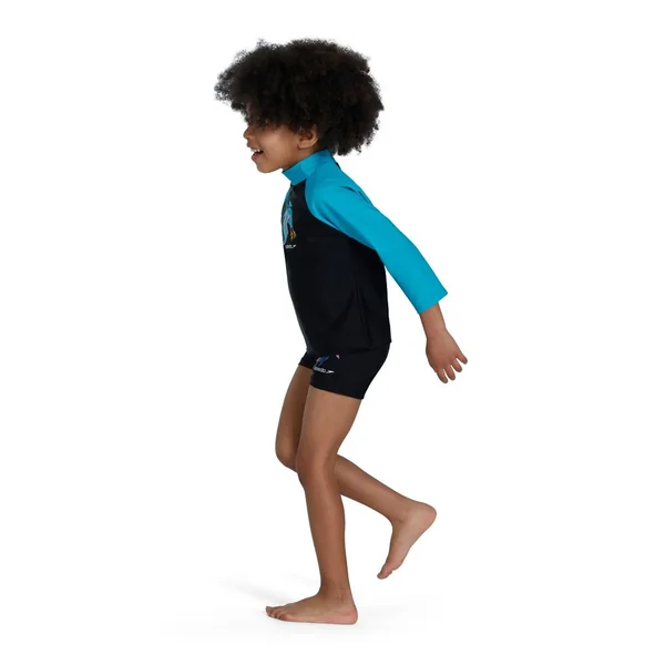 Speedo Boys Long Sleeve Printed Rash Top - Black/Blue