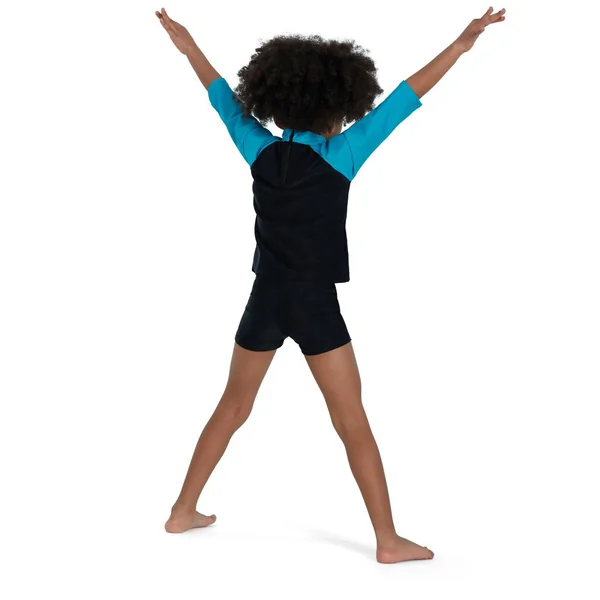 Speedo Boys Long Sleeve Printed Rash Top - Black/Blue