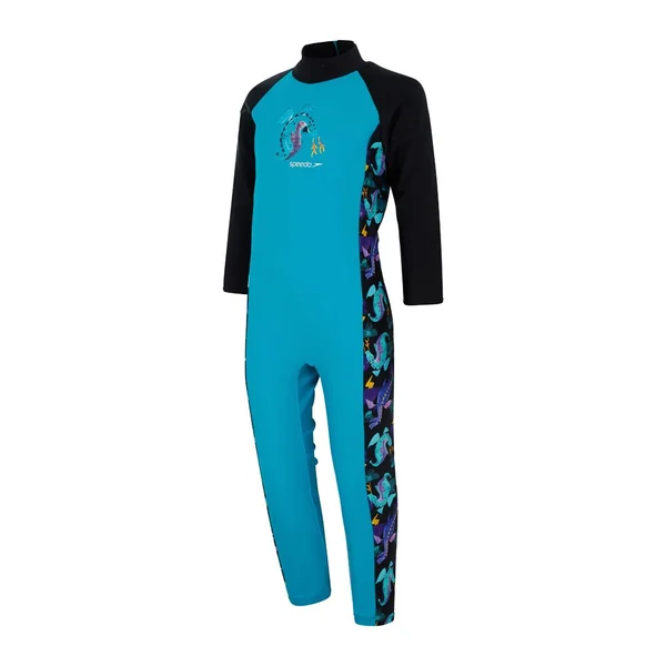 Speedo Boys Printed Panel Long Sleeve All-In-One Sun Suit - Blue/Black/Multi