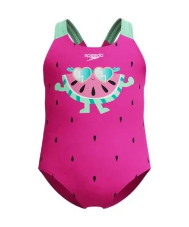 Speedo Girls Digital Printed Swimsuit - Neon Bubblegum