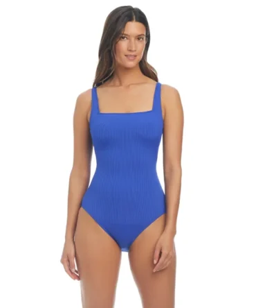 Square Neck Ribbed One Piece Swimsuit