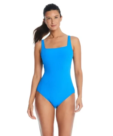Square Neck Ribbed One Piece Swimsuit